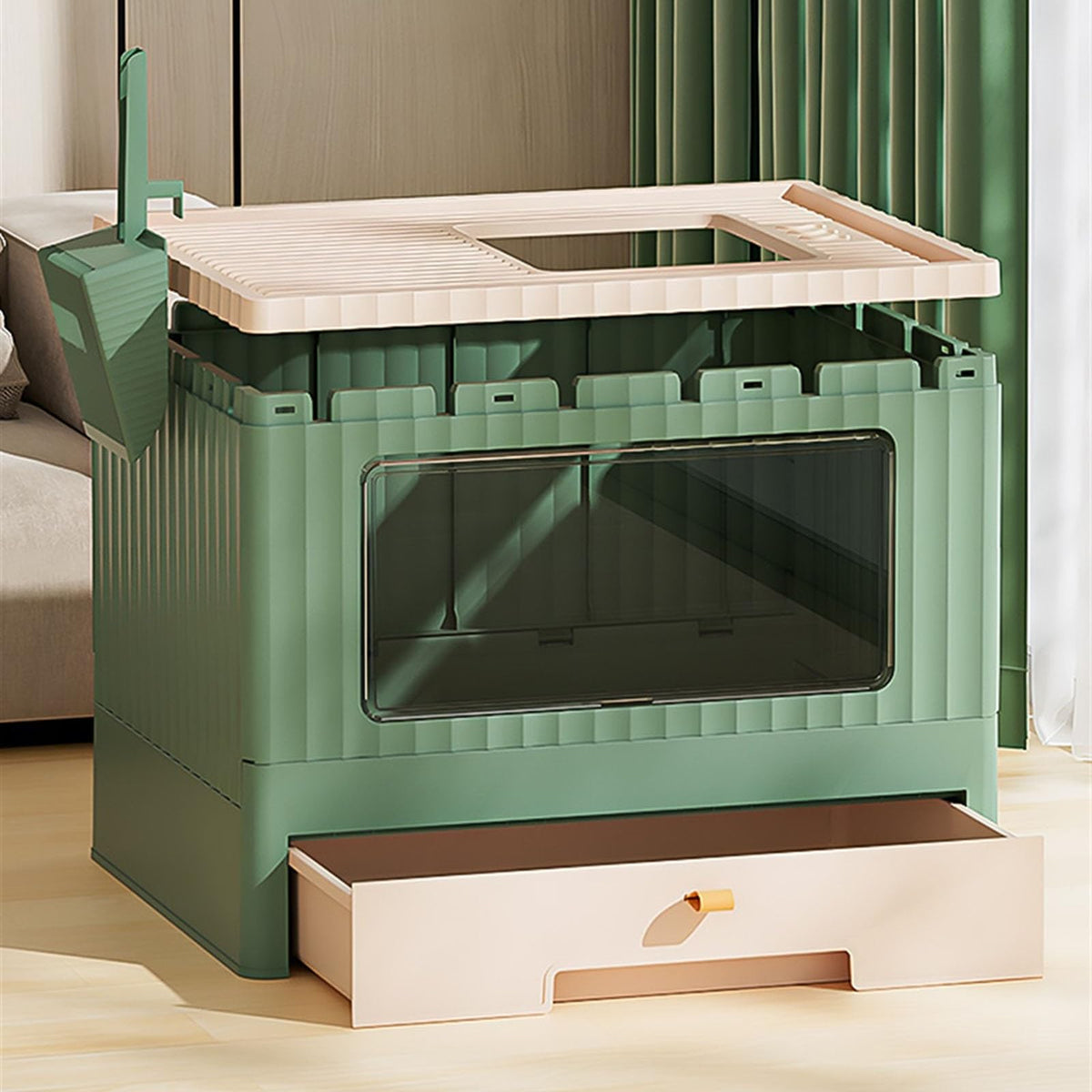 Foldable Enclosed Cat Litter Box with Lid and Scoop K538