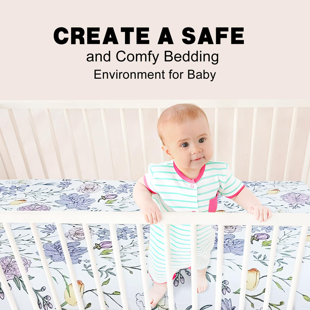 Soft Floral Crib Sheets 3 Pack 28'' X 52'' Fitted Microfiber Violet Z322198
