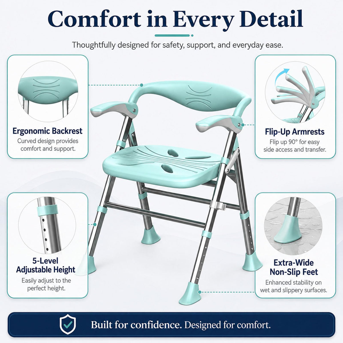 Heavy Duty Shower Chair with Arms and Back F7957