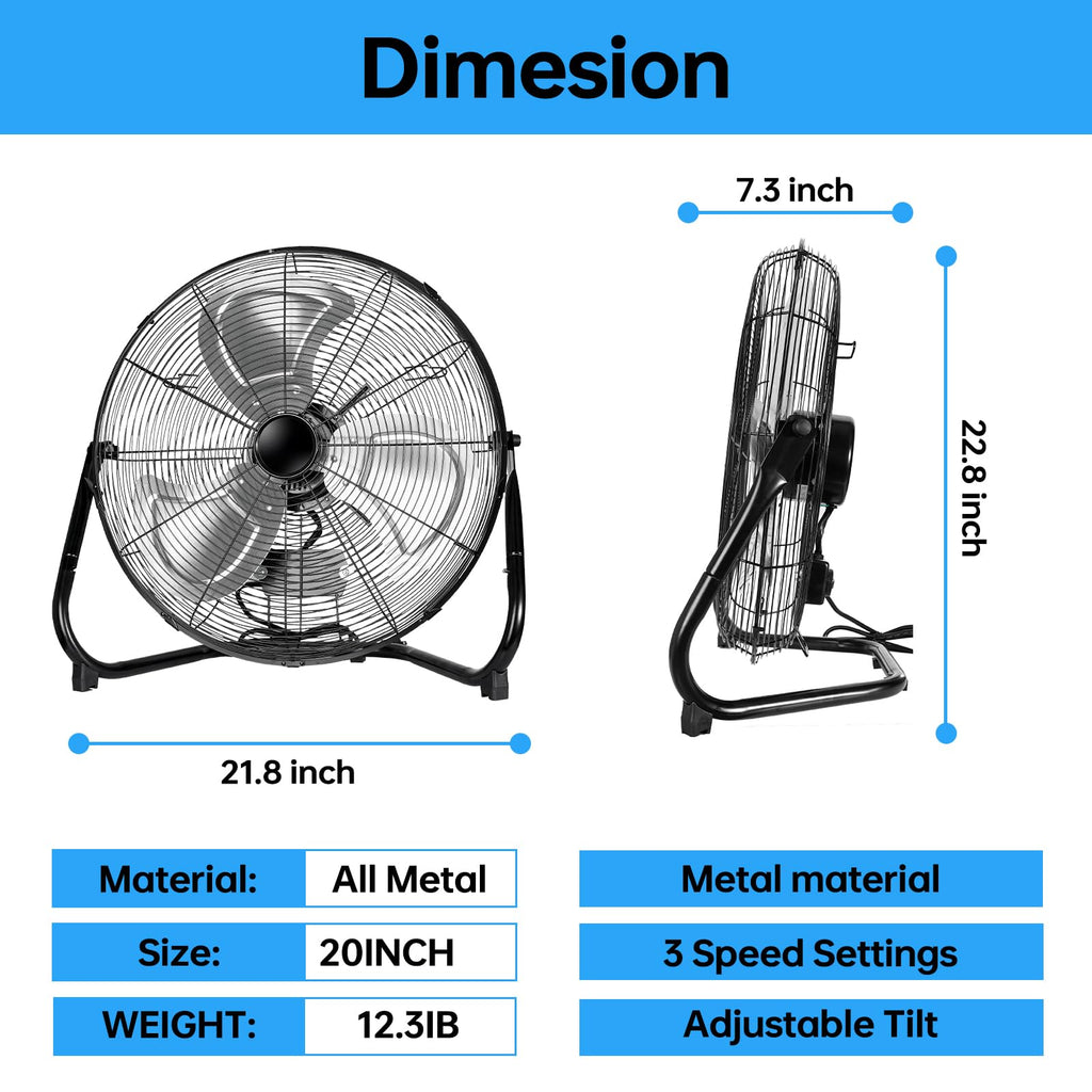 20 Inch Heavy Duty High Velocity Metal Floor Fan F932