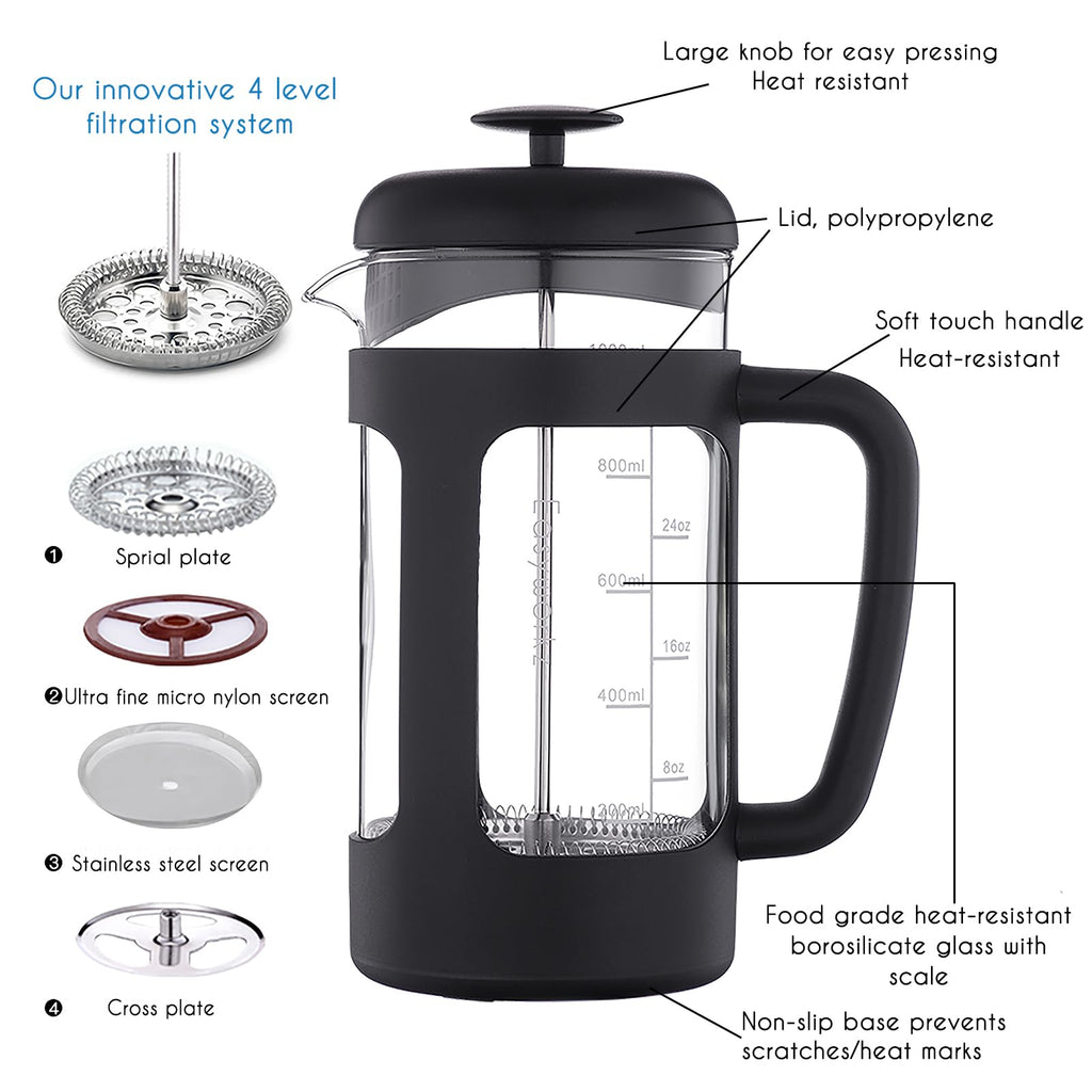34 oz French Press and Manual Coffee Grinder with Canister U82471