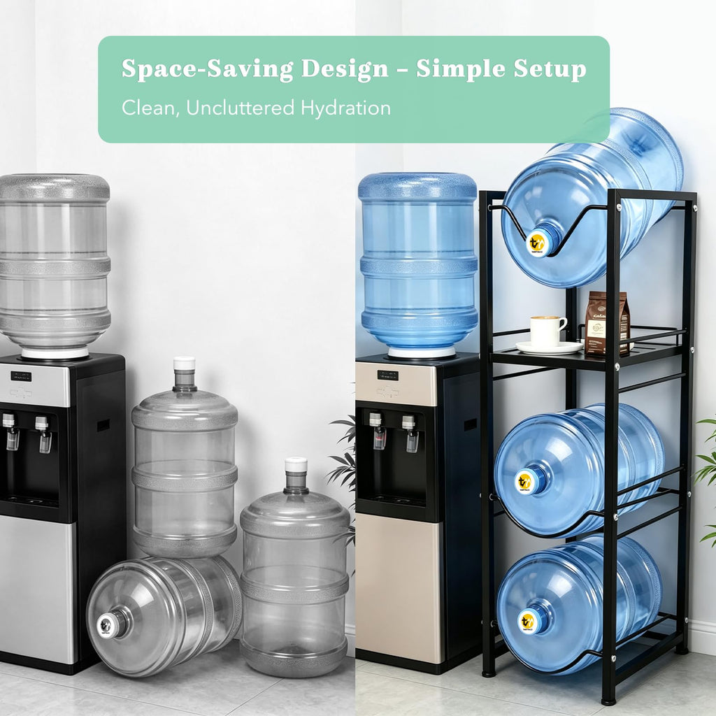 5 Gallon Water Jug Holder with 3-Tier Storage Shelves Black Z732740