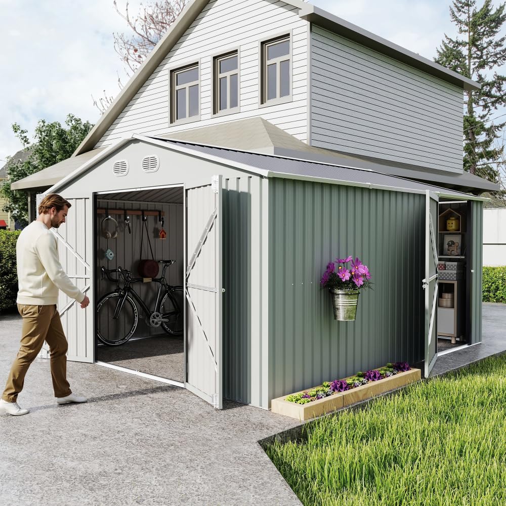 10x12 FT White Metal Storage Shed T751578