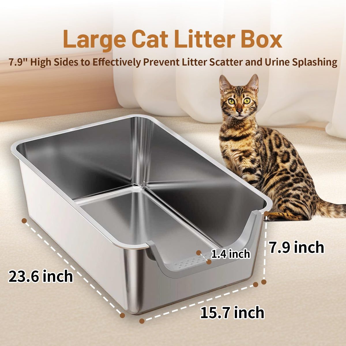 Stainless Steel Cat Litter Box with Low Entry L6514