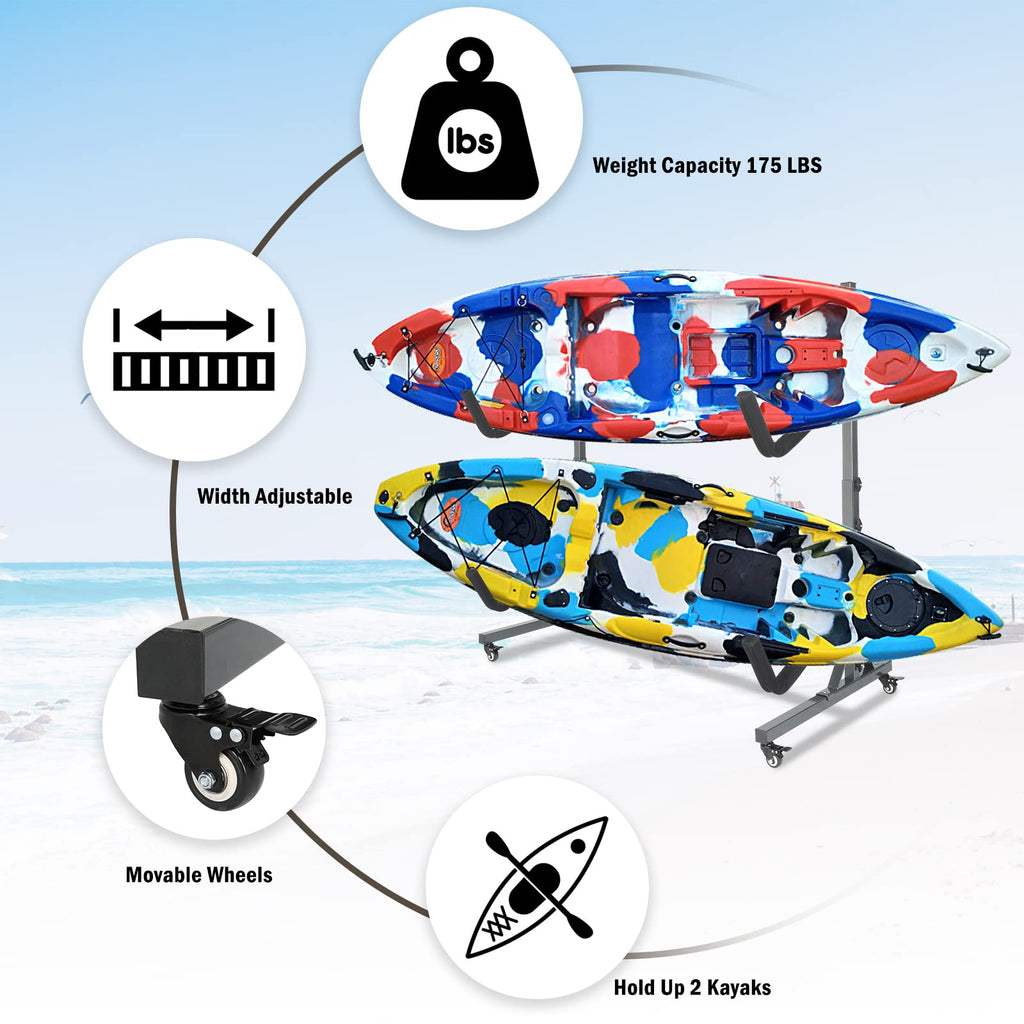 Freestanding Kayak Storage Rack with Lockable Wheels M287586