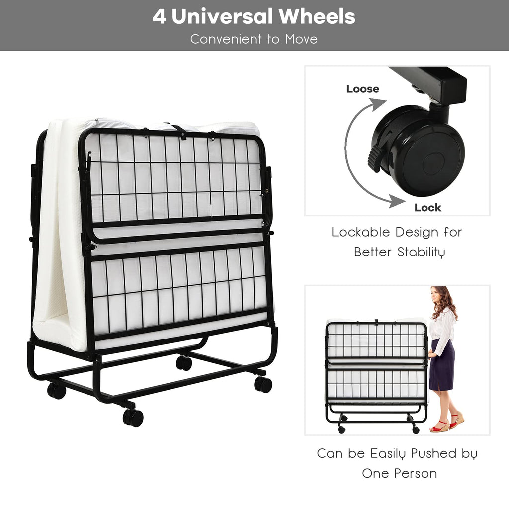 Folding Bed with Mattress Twin Size Metal Frame Memory Foam H447