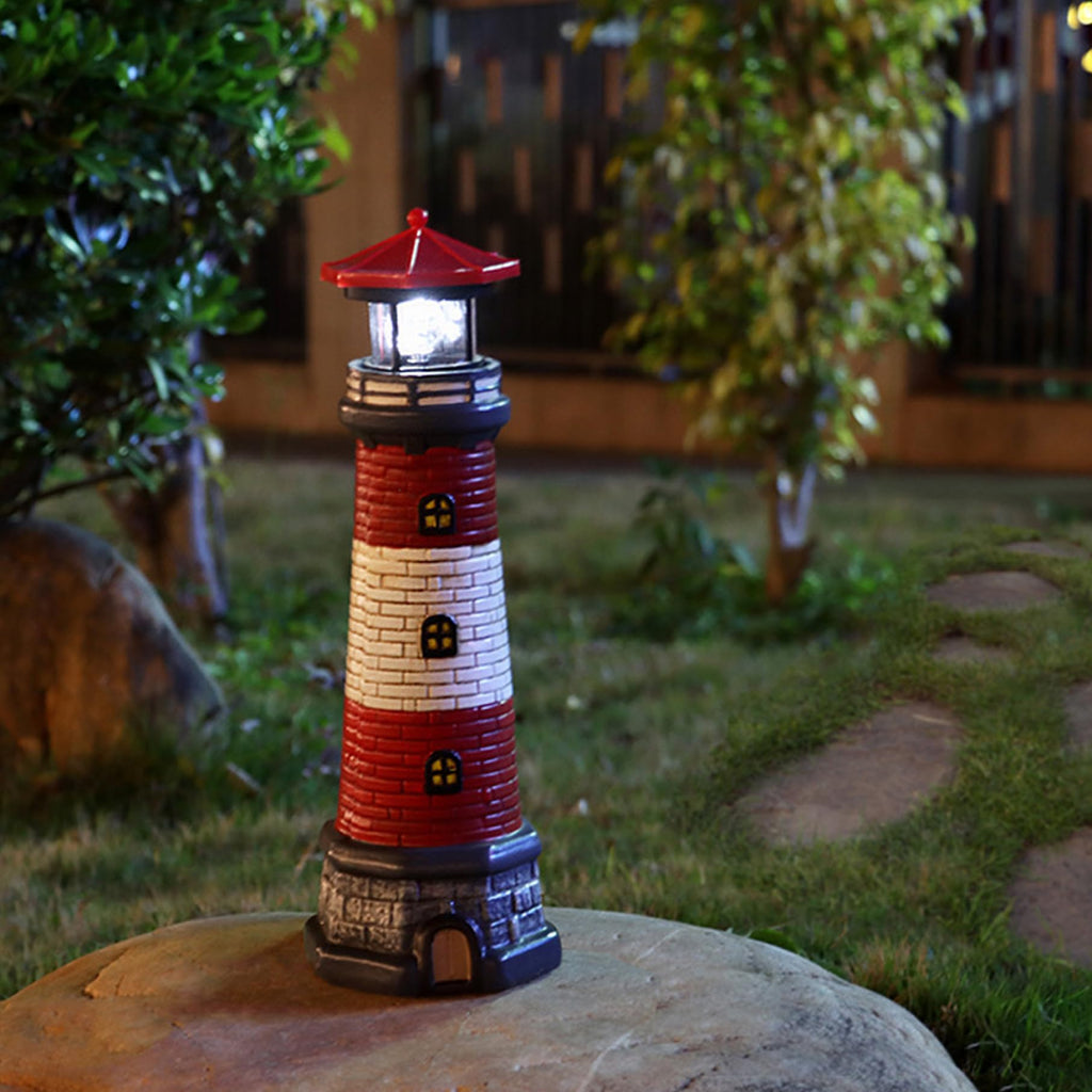 Solar Lighthouse with Rotating LED Lights, 4.7x4.7x14.8 Decorative Garden Statues, Red W272336