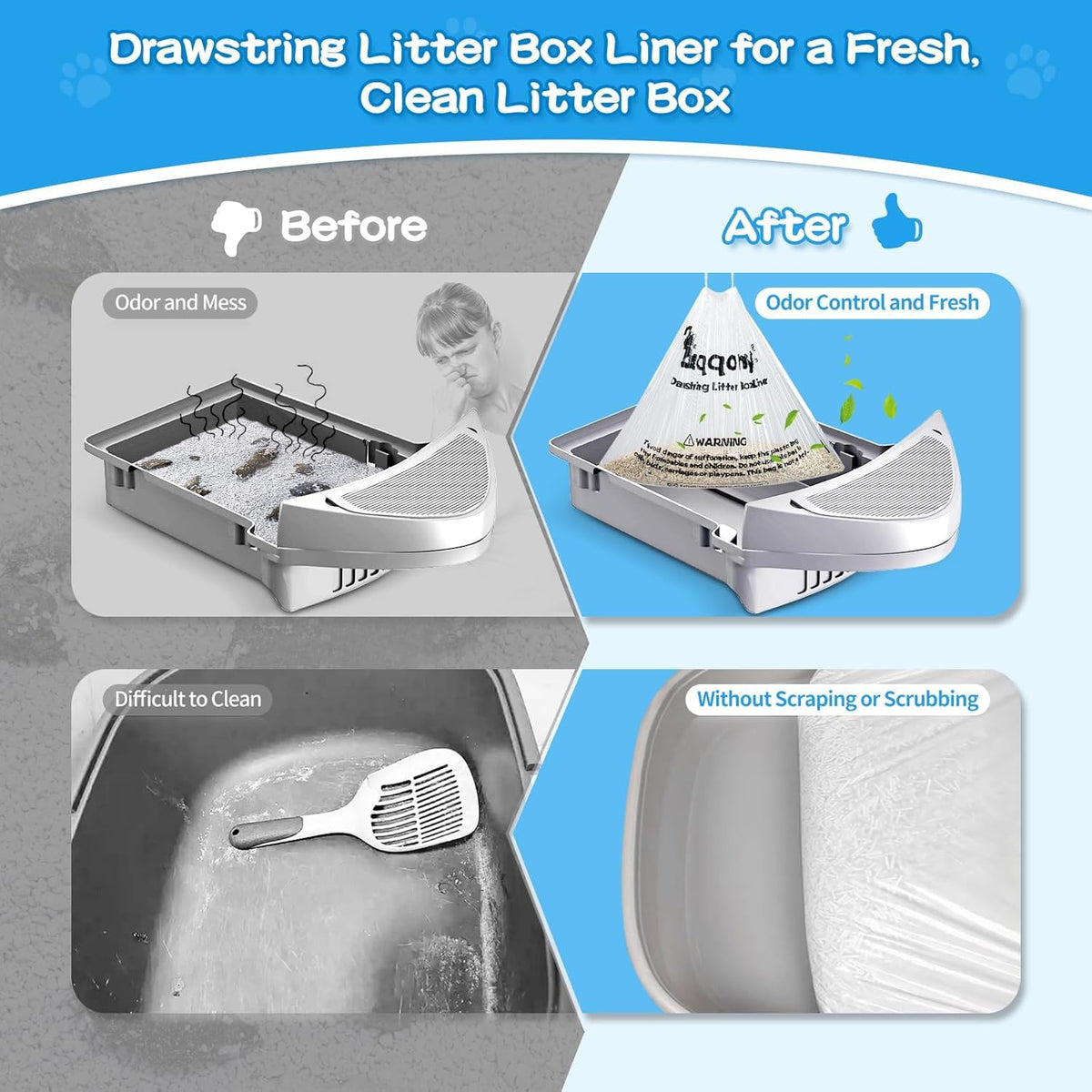 Litter Box Liners 100 Count Leak-Proof Drawstring I723