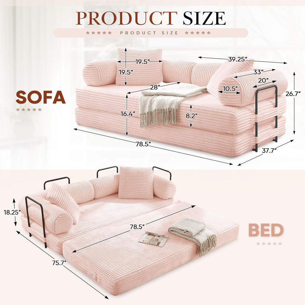 Pink Corduroy Convertible Sleeper Sofa Bed P705590
