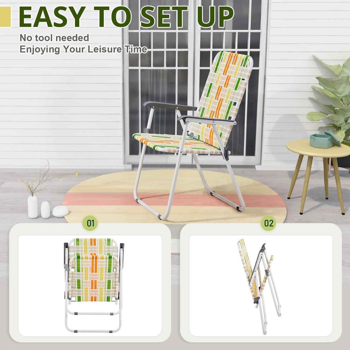 Oversize Webbed Folding Lawn Chair Set of 2 Yellow & Green Y436246