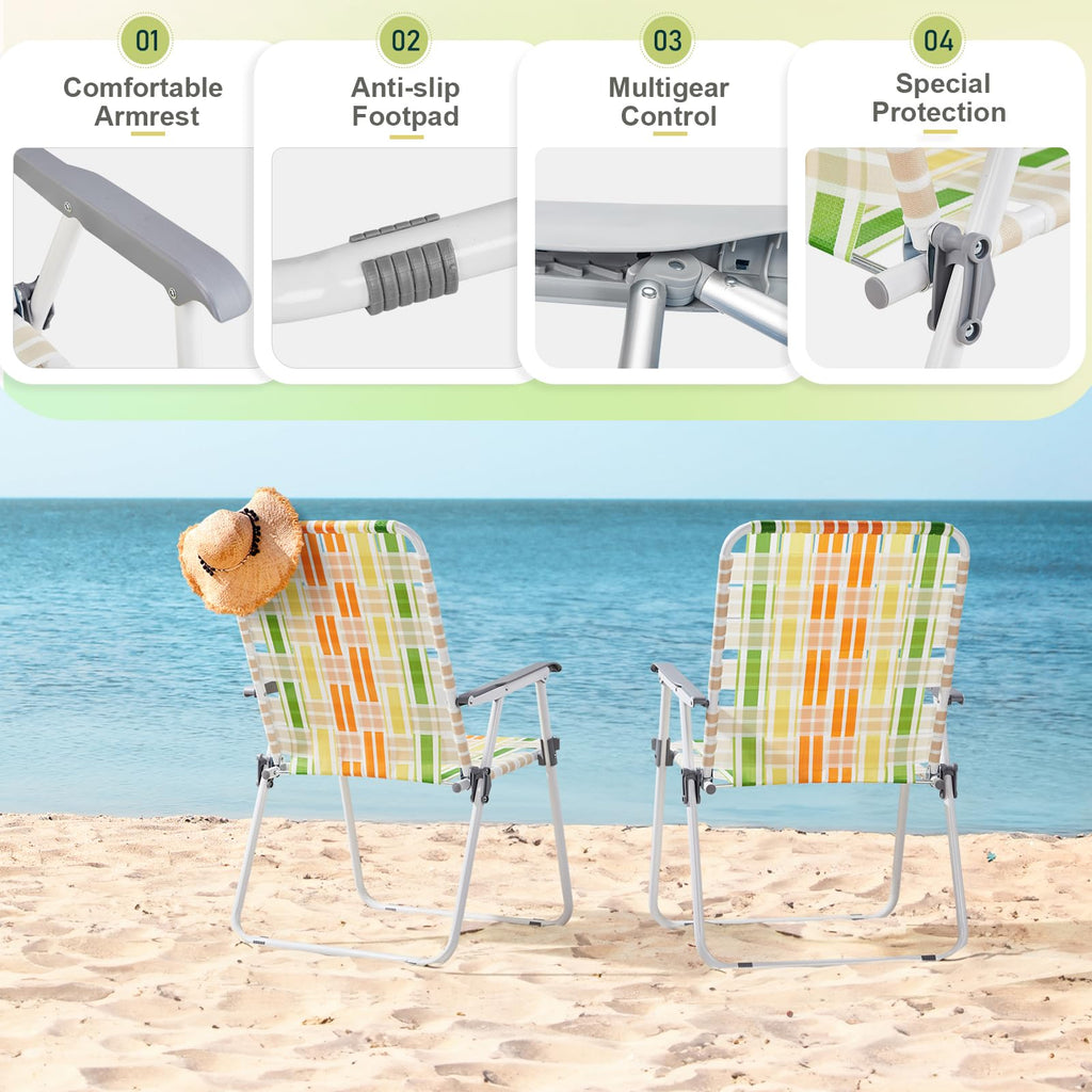 Oversize Webbed Folding Lawn Chair Set of 2 Yellow & Green Y436246