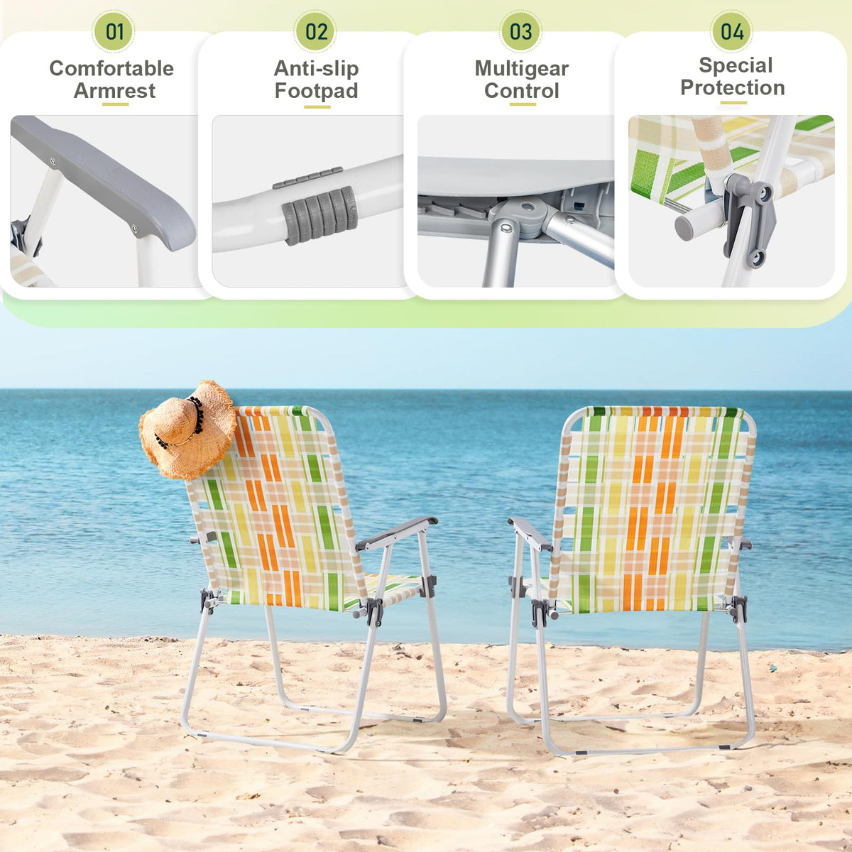 Oversize Webbed Folding Lawn Chair Set of 2 Yellow & Green Y436246