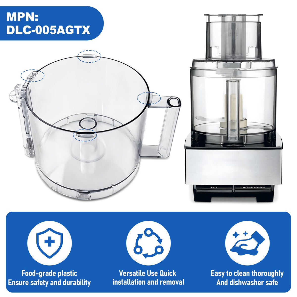 14-Cup Food Processor Working Bowl with 4 Locking Clips M1760