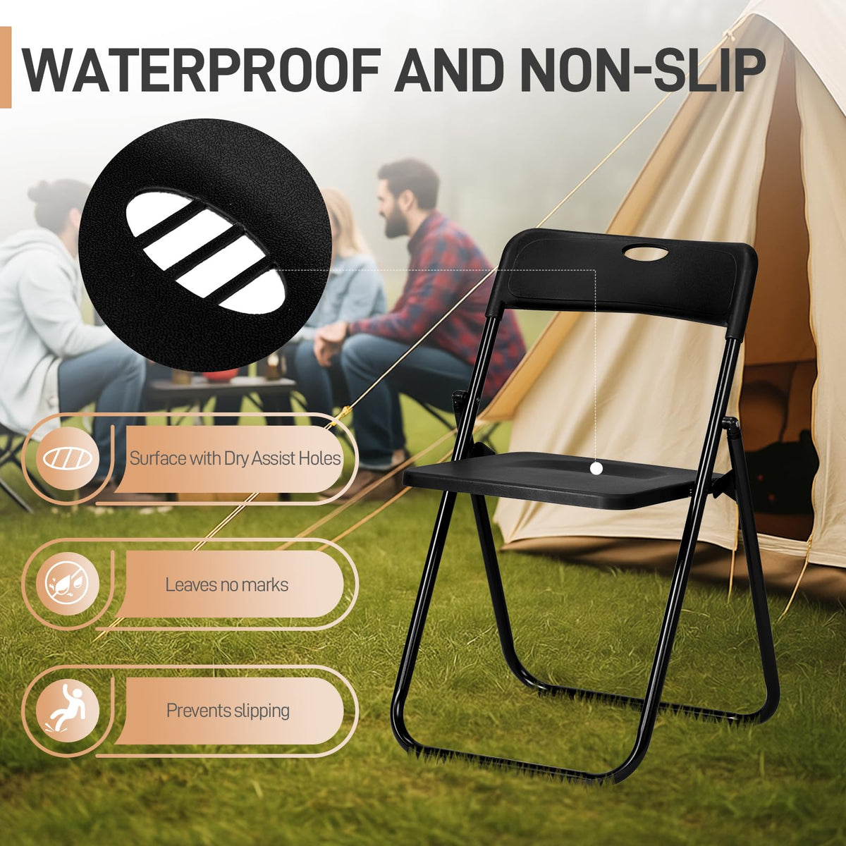10 PCS Black Plastic Folding Chair J269321