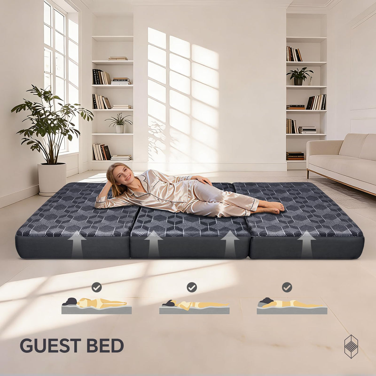 Queen Size 6 Inch Tri-Fold Mattress with Washable Cover Z4892