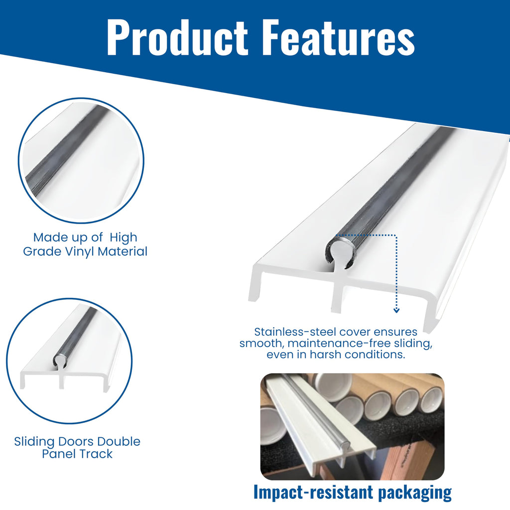 Vinyl Sliding Door Track with Stainless Steel Cover White 72 Inches R979587