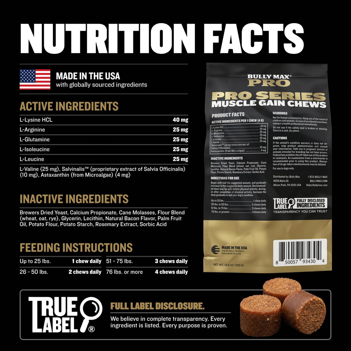 11-in-1 Dog Muscle Builder Power Chews - High Protein Supplement with Amino Acids - 75 Soft Chews D929737