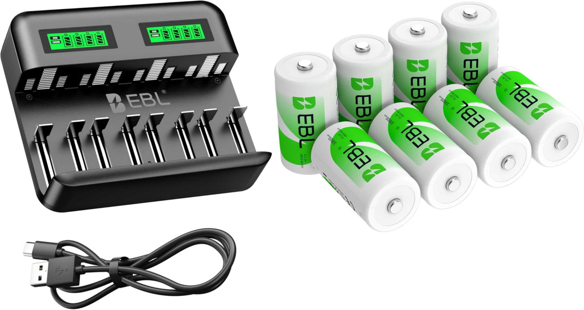 AA AAA C D Rechargeable Battery Charger with 8 PCS Batteries O245968