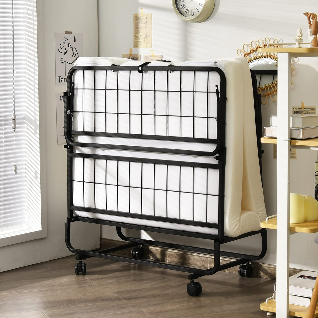 Folding Bed with Mattress Twin Size Metal Frame Memory Foam H447