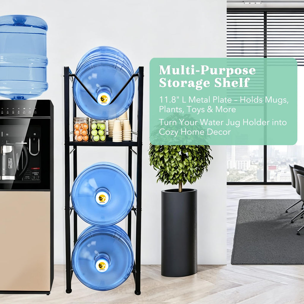 5 Gallon Water Jug Holder with 3-Tier Storage Shelves Black Z732740