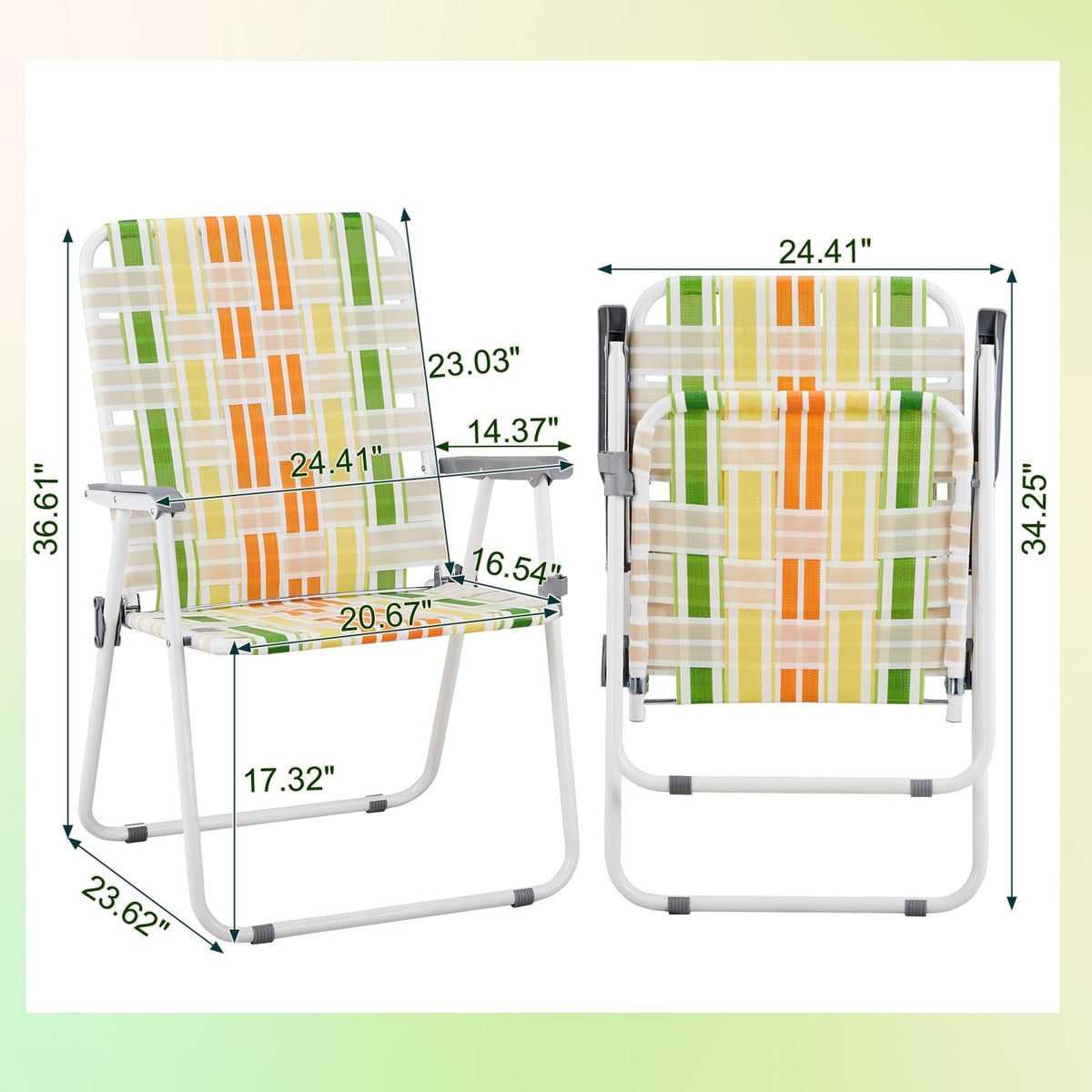 Folding Webbed Lawn Chairs Set of 2 Yellow & Green Q3390