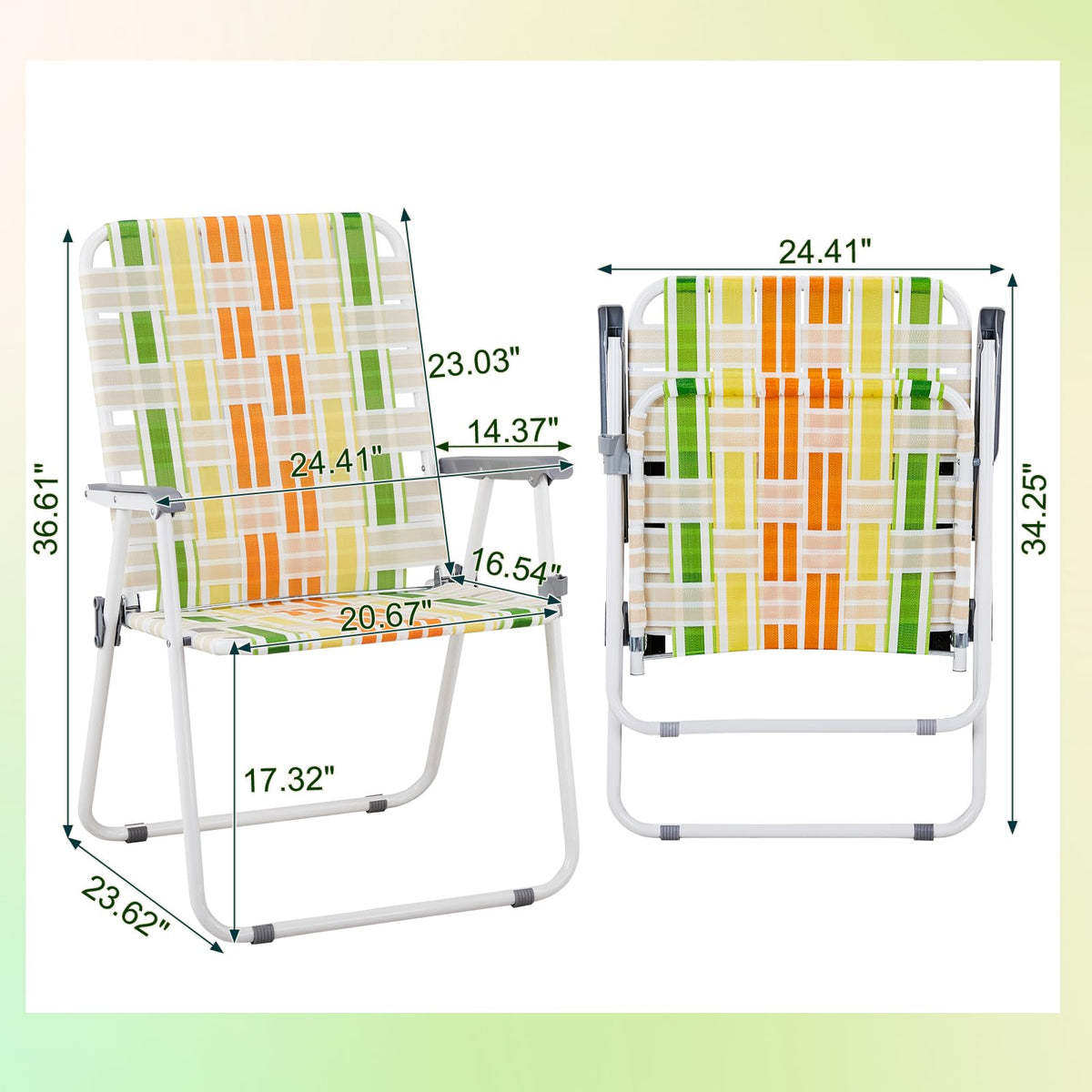 Oversize Webbed Folding Lawn Chair Set of 2 Yellow & Green Y436246
