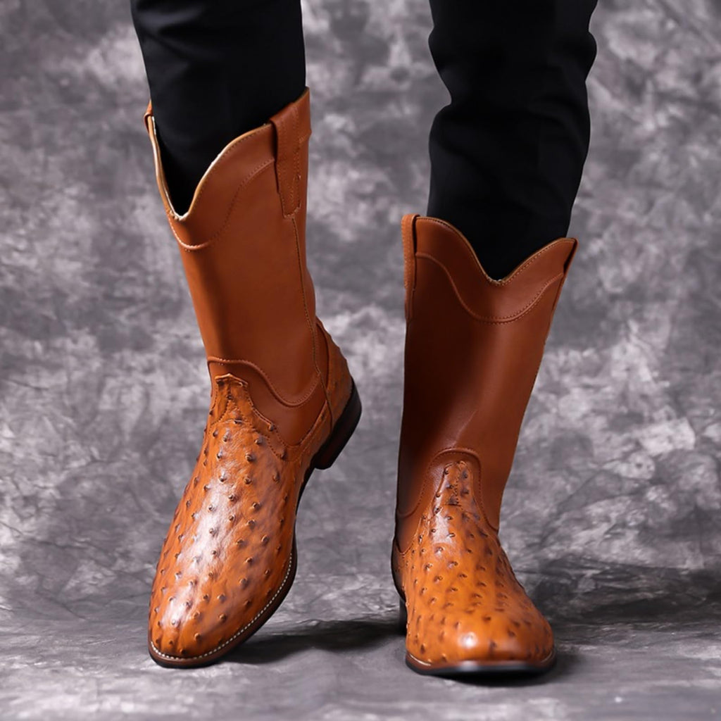 Men's Ostrich Pattern Leather Western Cowboy Boots I178420