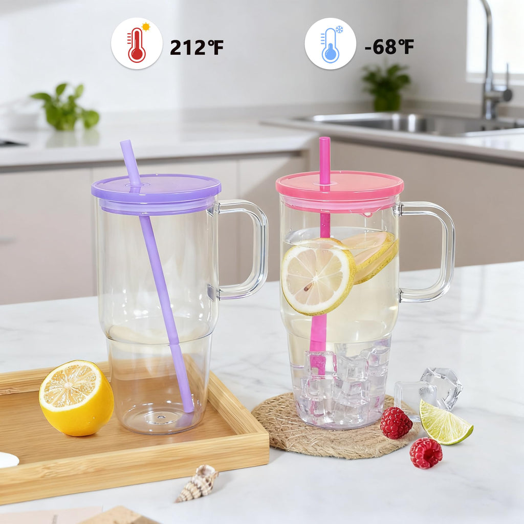 20oz 2Pack Clear Plastic Tumbler with Handle Lid and Straw T46191