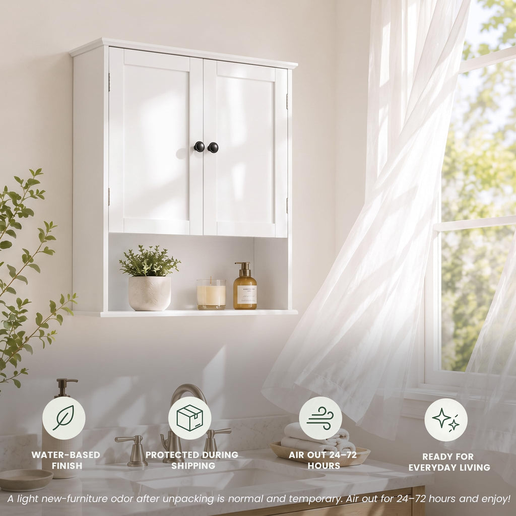 White 30" x 24" Wall Mounted Bathroom Cabinet with Adjustable Shelves S923