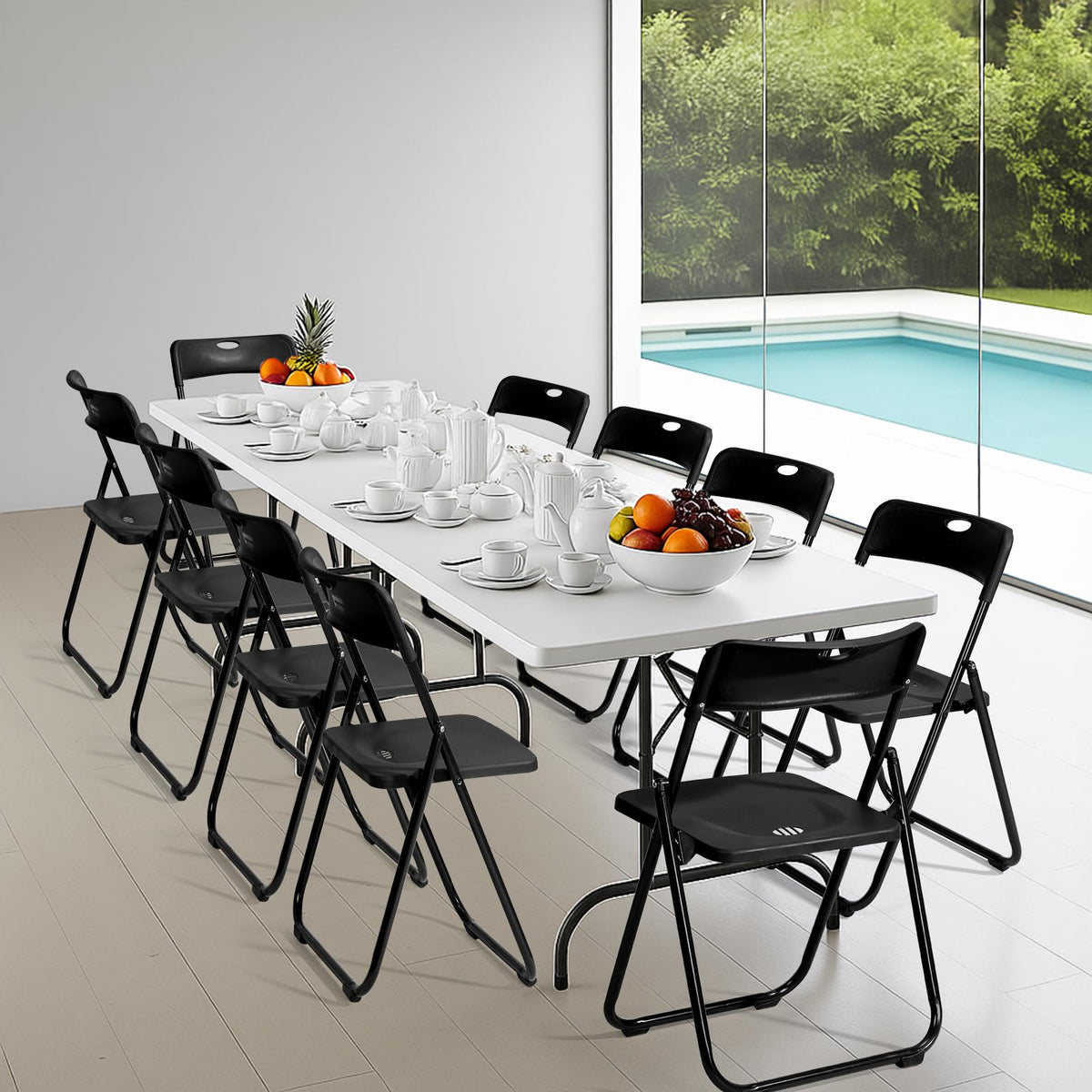10 PCS Black Plastic Folding Chair J269321