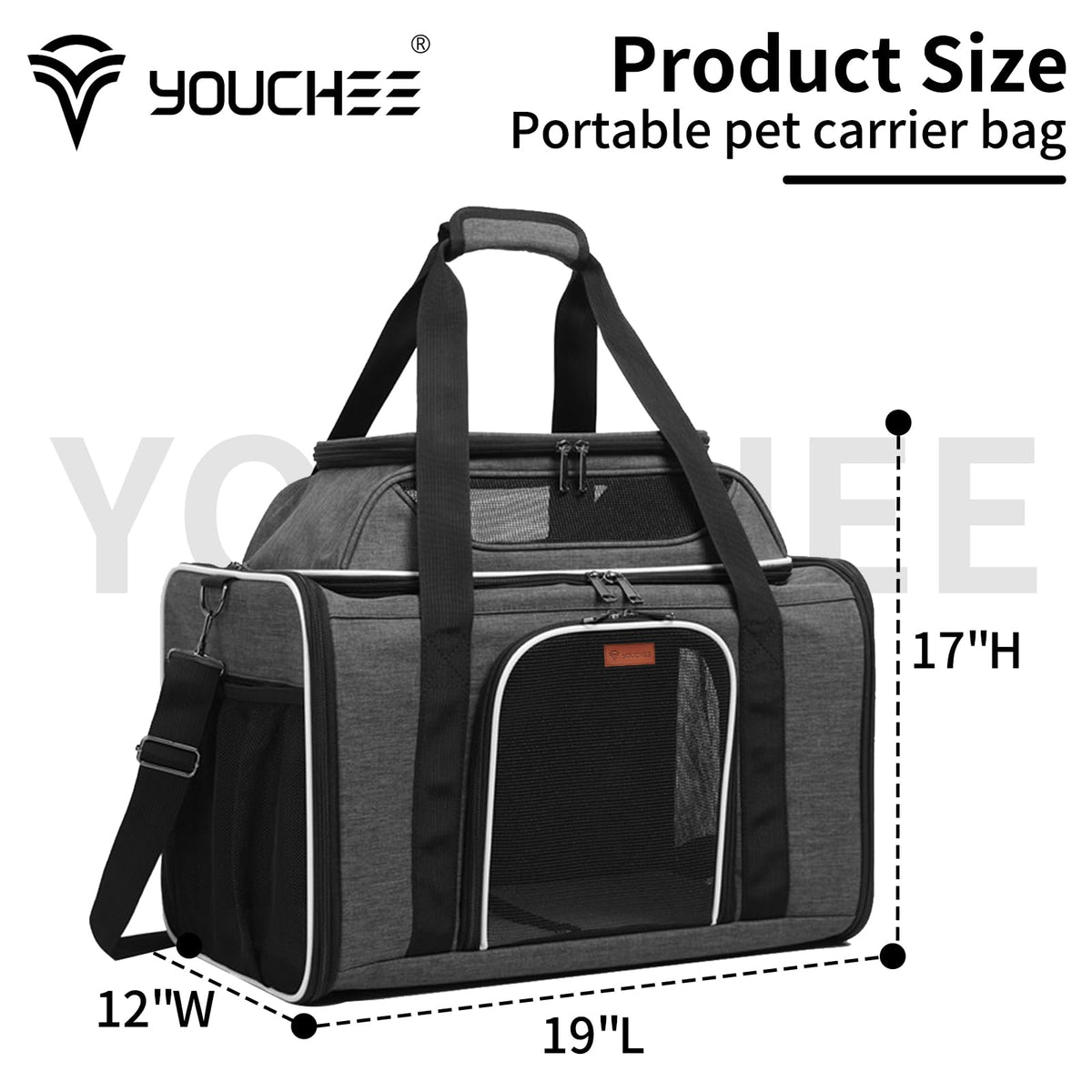 19" Large Soft-Sided Pet Carrier with Mesh, Grey A351