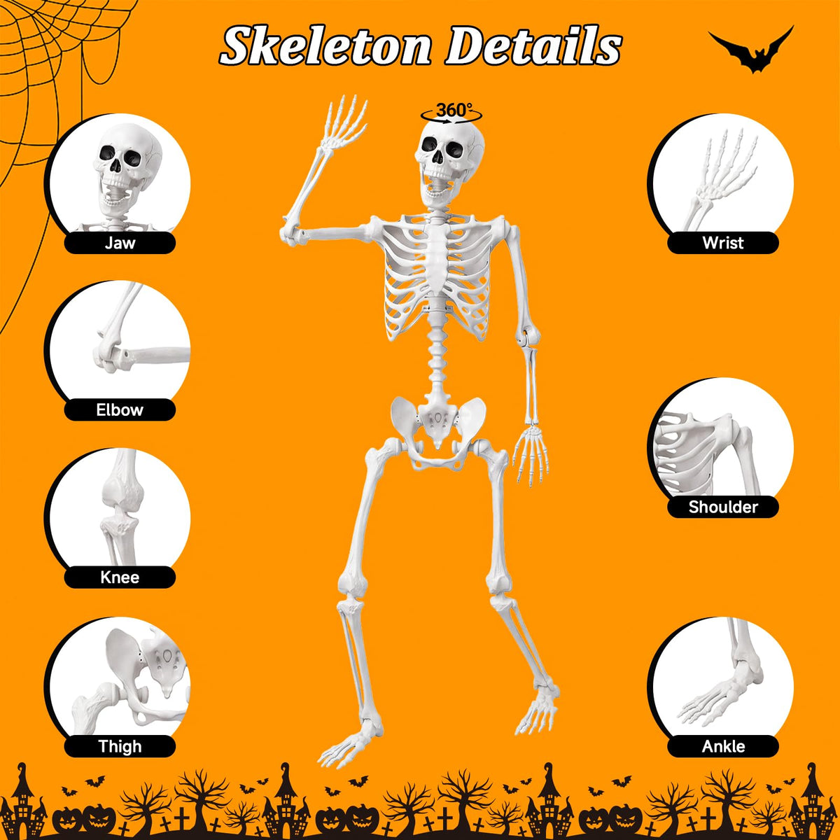 Halloween Life Size Human Skeleton with Posable Joint U42823