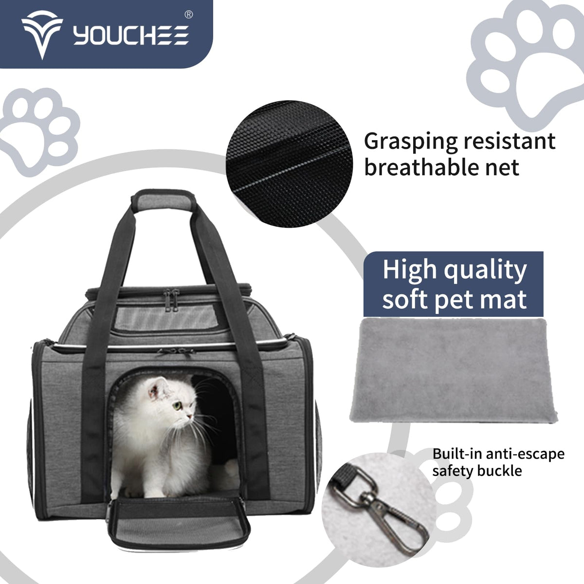 19" Large Soft-Sided Pet Carrier with Mesh, Grey A351