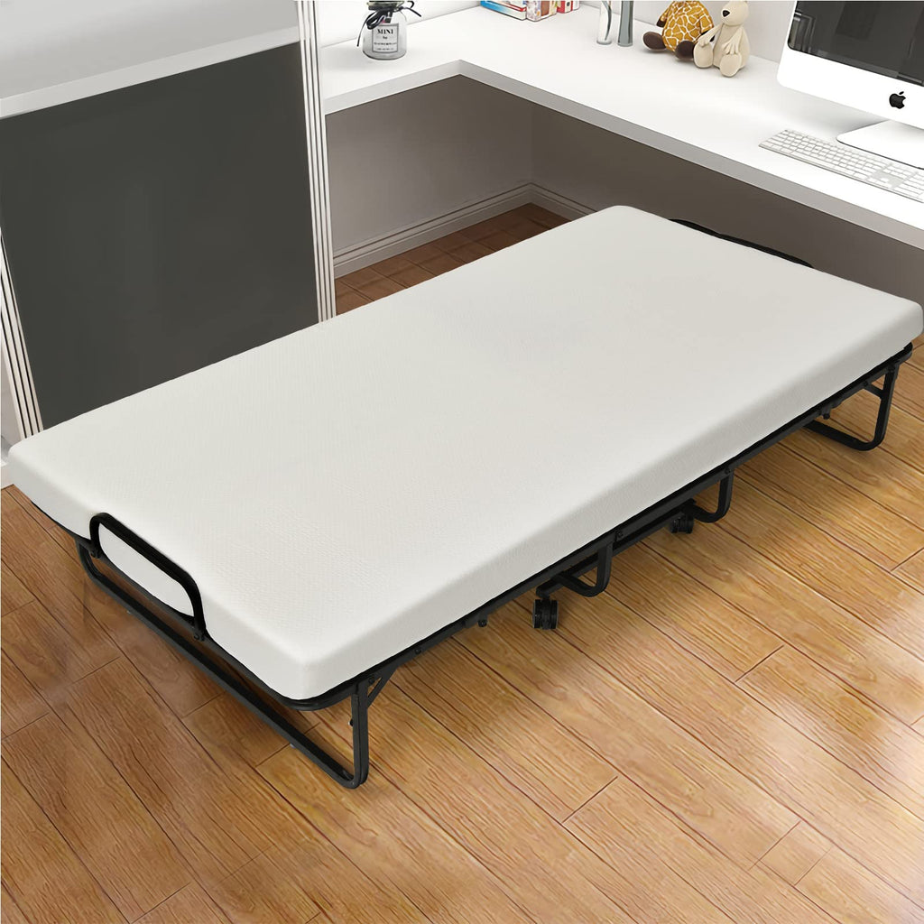 Folding Bed with Mattress Twin Size Metal Frame Memory Foam H447