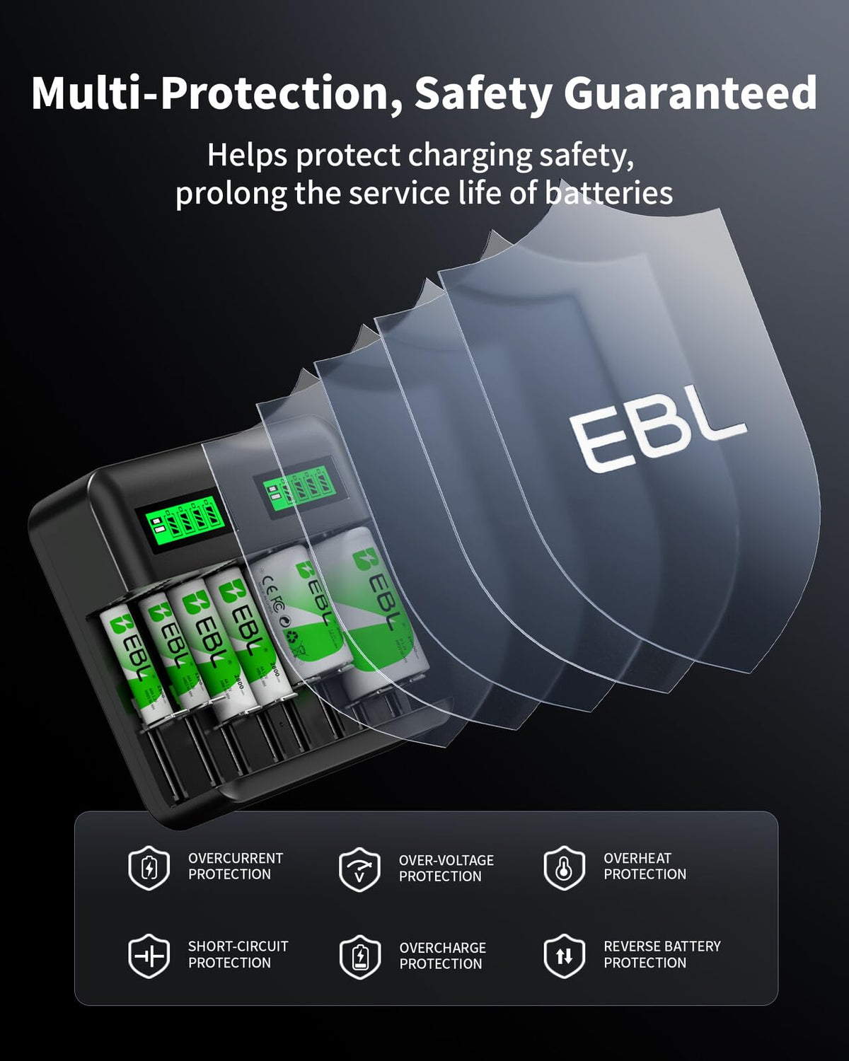 AA AAA C D Rechargeable Battery Charger with 8 PCS Batteries O245968