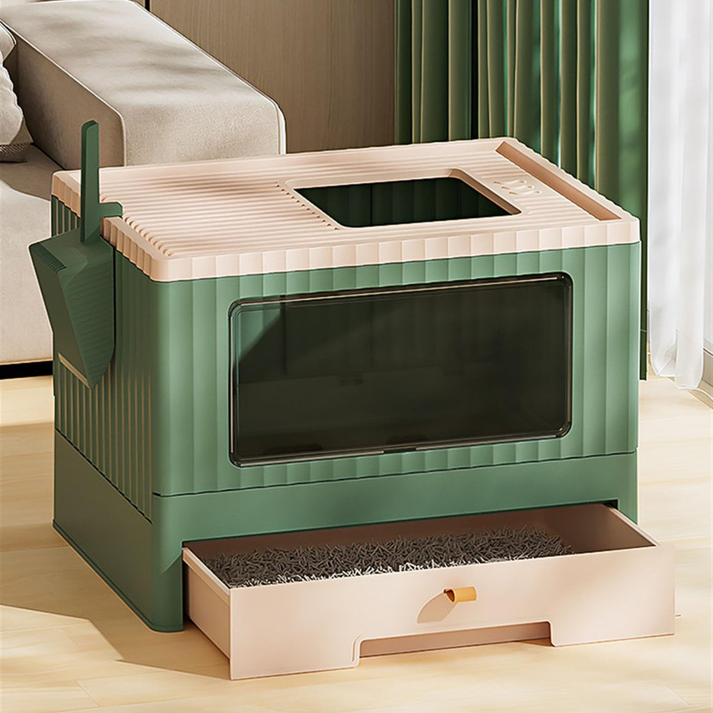 Foldable Enclosed Cat Litter Box with Lid and Scoop K538