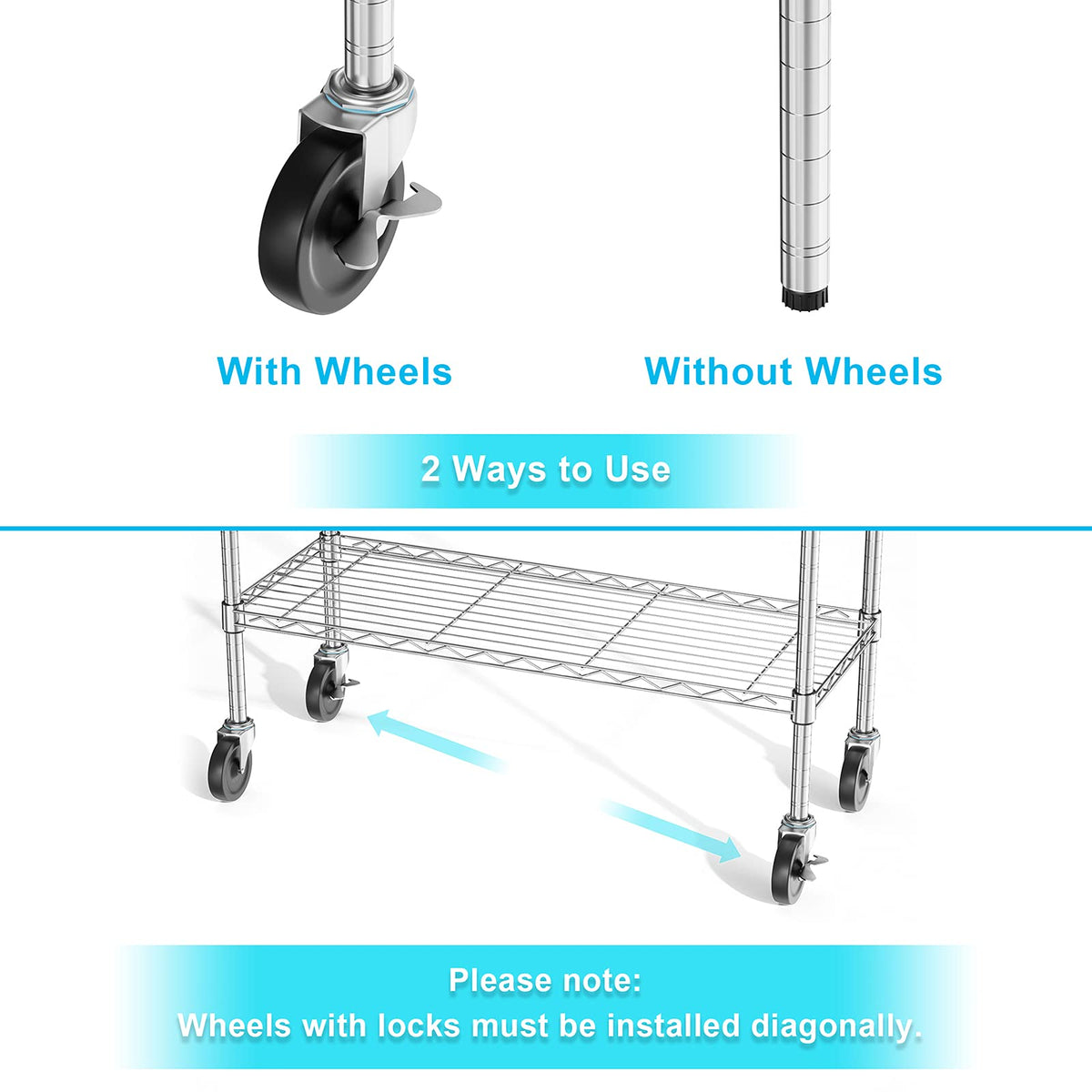 3-Tier Heavy Duty Metal Storage Shelves with Casters X6979