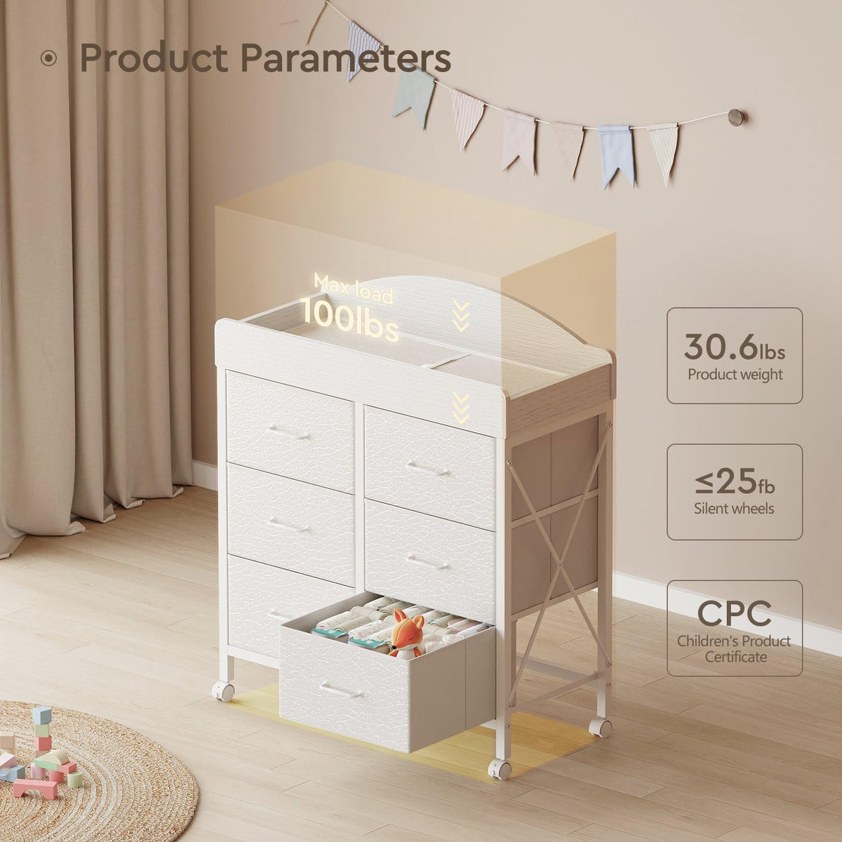 White 6 Drawer Changing Table Dresser O695418