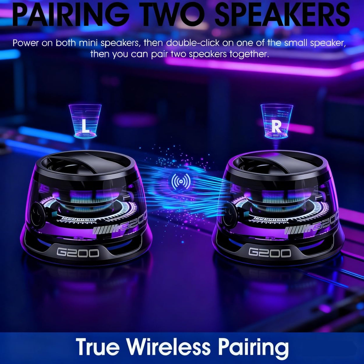Magnetic Mini Bluetooth Speaker, Wireless Portable Speaker 2-Pack Black P72258