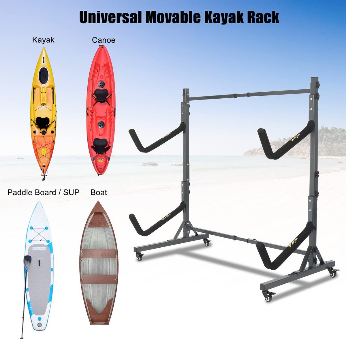 Freestanding Kayak Storage Rack with Lockable Wheels M287586