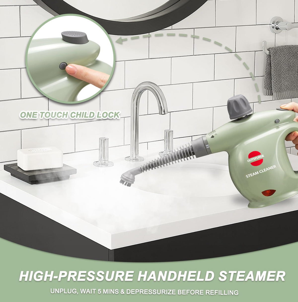 Handheld Pressurized Steam Cleaner with 13 Accessories G584181