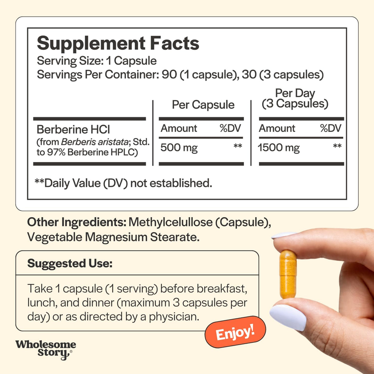 Berberine Supplement 1500mg 90 Capsules R174106