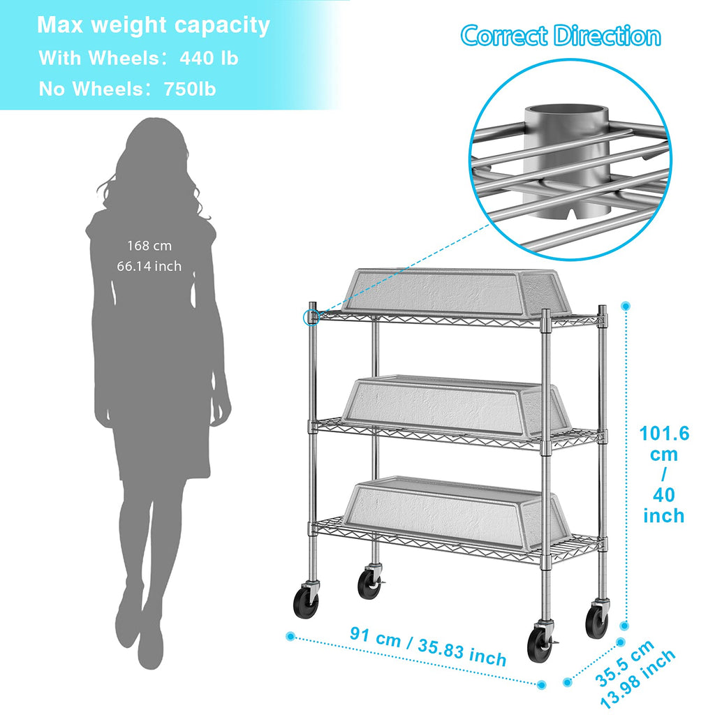 3-Tier Heavy Duty Metal Storage Shelves with Casters X6979