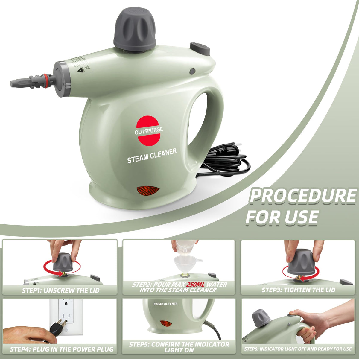 Handheld Pressurized Steam Cleaner with 13 Accessories G584181