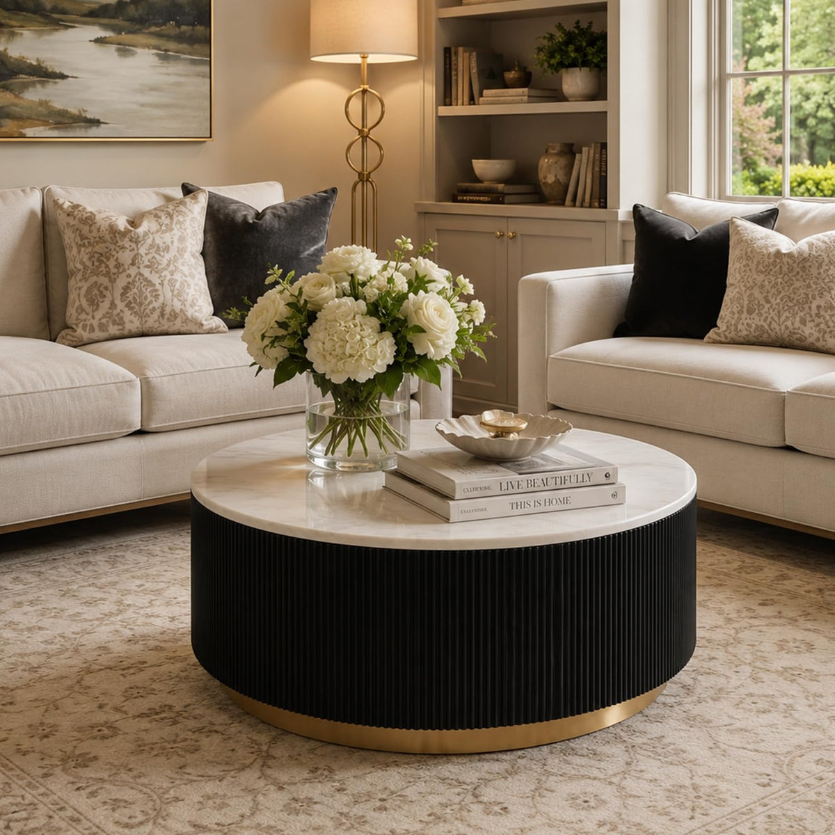 Marble Coffee Table with Pedestal Base L203580