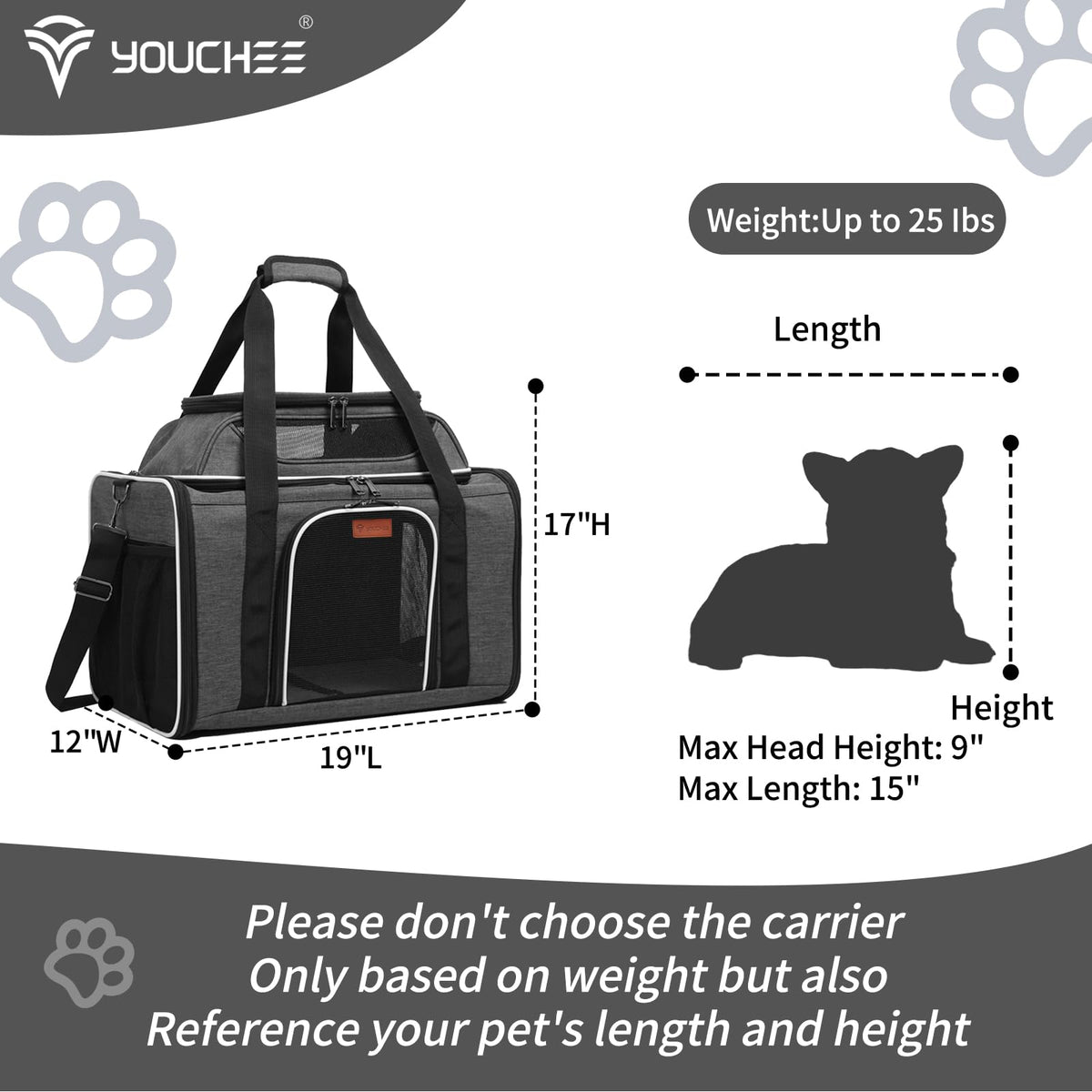 19" Large Soft-Sided Pet Carrier with Mesh, Grey A351