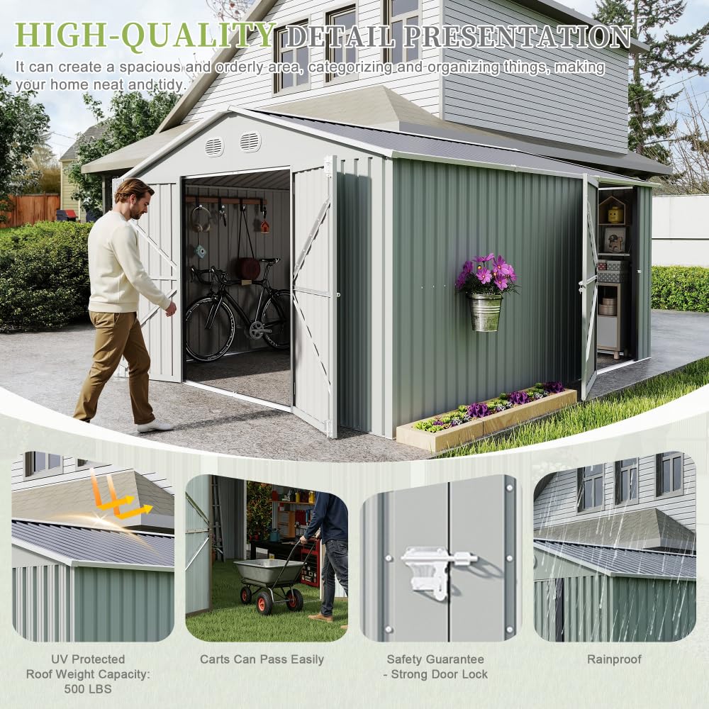 10x12 FT White Metal Storage Shed T751578