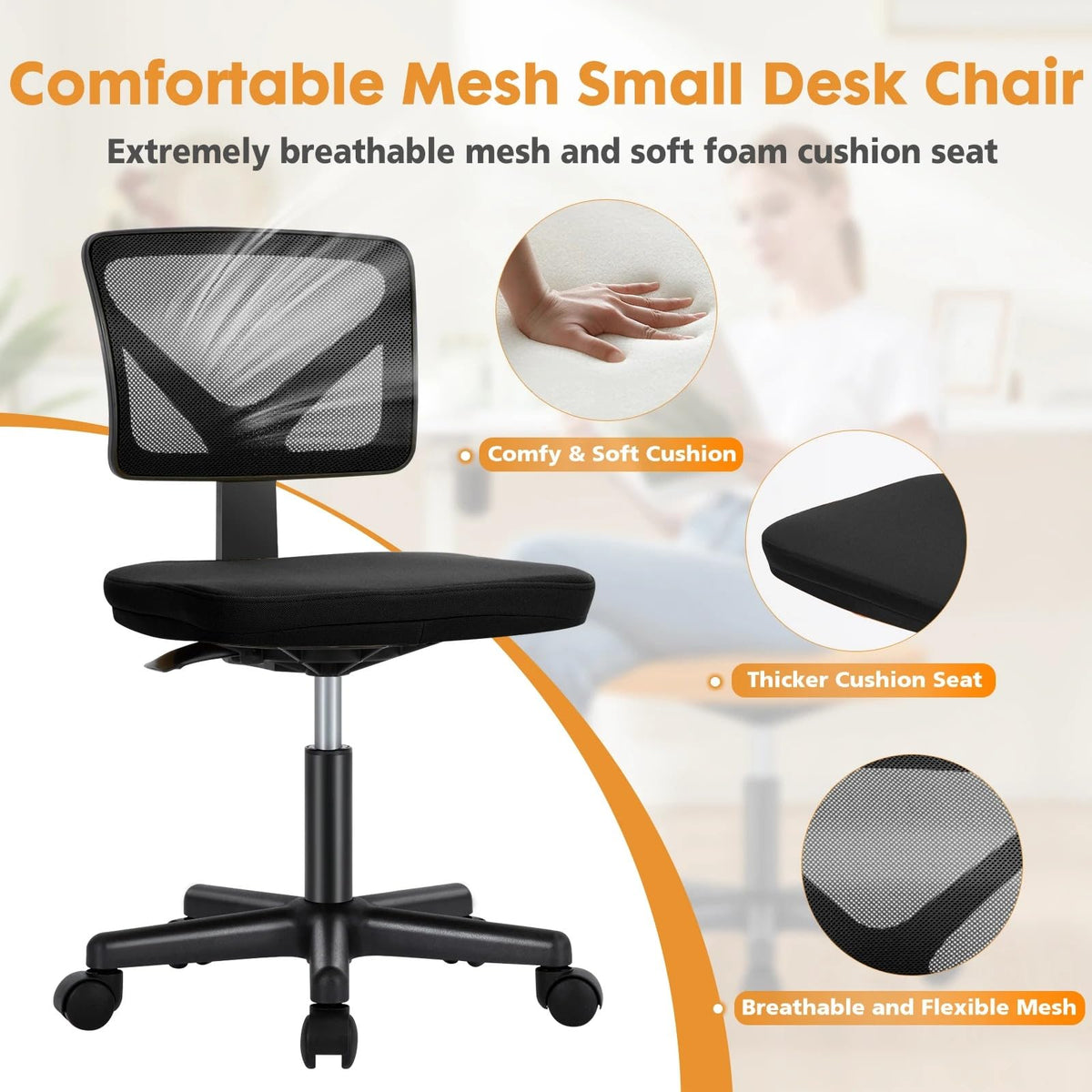 Armless Mesh Office Chair with Lumbar Support U2548
