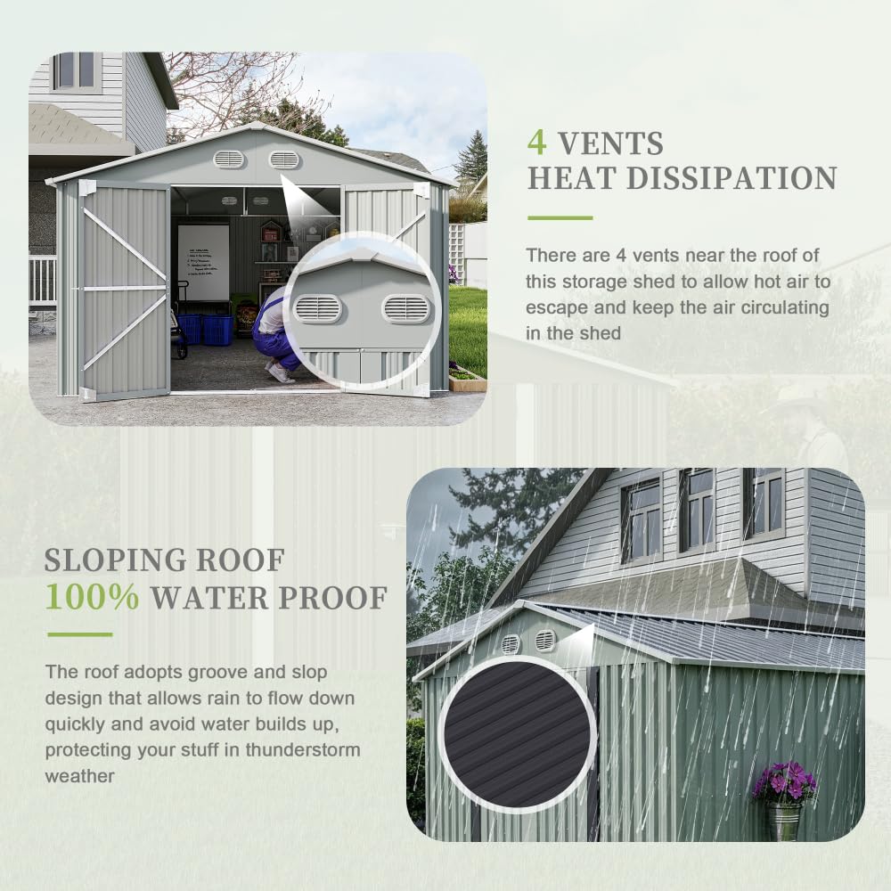 10x12 FT White Metal Storage Shed T751578