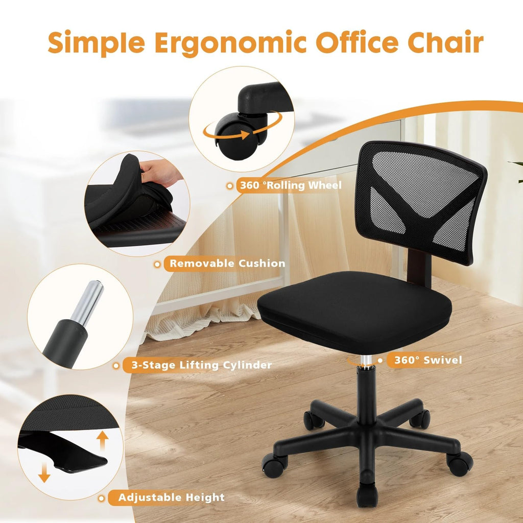 Armless Mesh Office Chair with Lumbar Support U2548